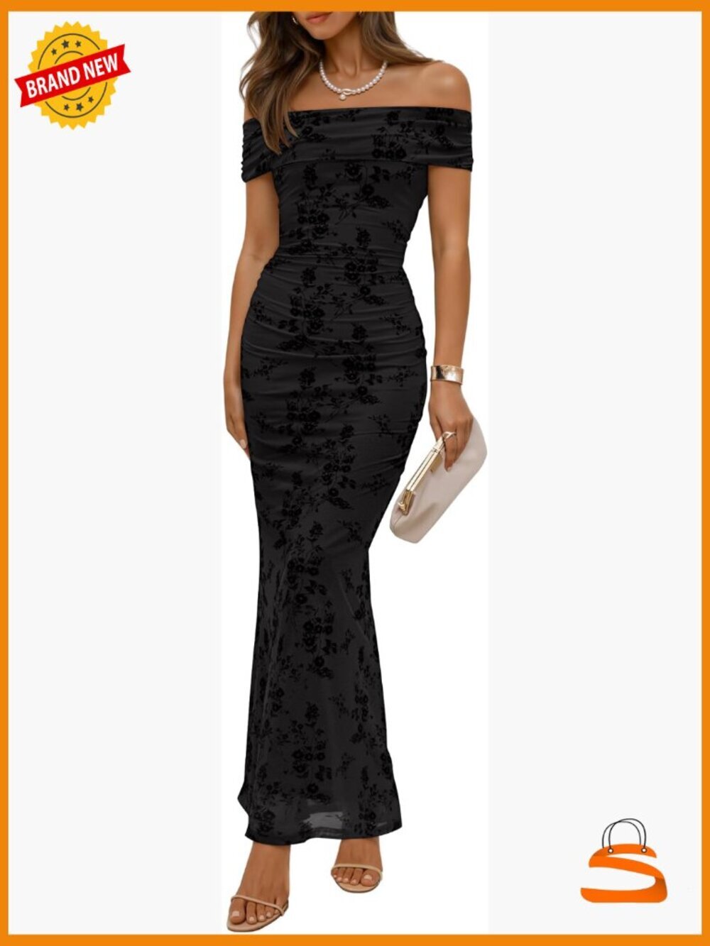 Off Shoulder Floral Bodycon Maxi Dress Ruched Elegant Cocktail Wedding Guest